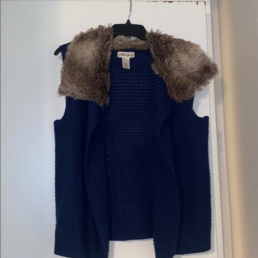 Fur Knitted Blue Soft Winter Vest Jacket Size L